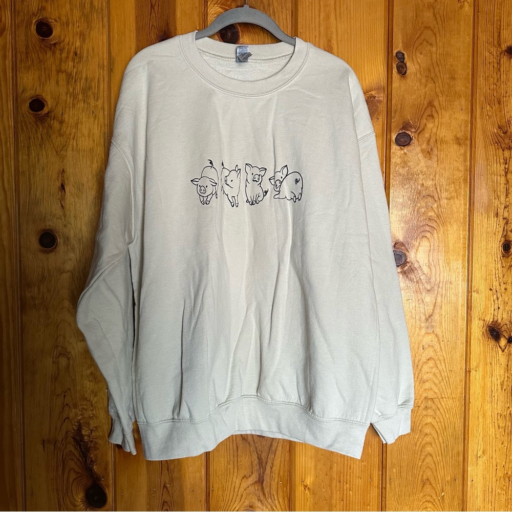 Cream Unisex Pig Graphic Sweater